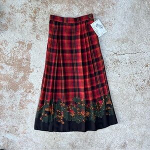 VTG 90s Plaid Maxi Skirt Sz M Orange Pleated Tarten Rayon Fall Autumn Grunge